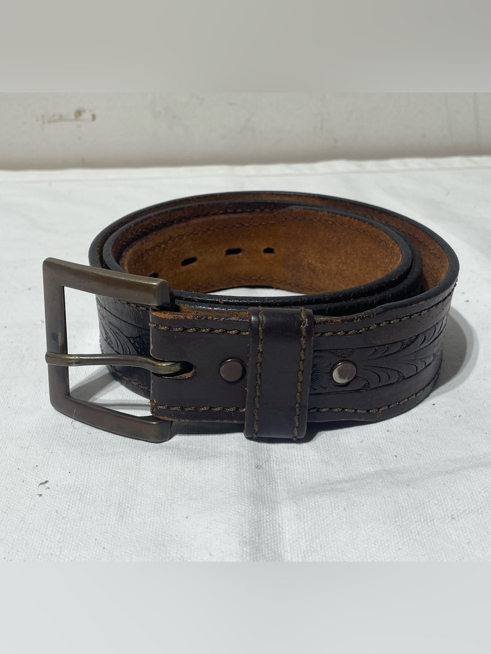 Vintage Hand Tooled Floral Leather Belt Mens 40 Brown Western Cowboy